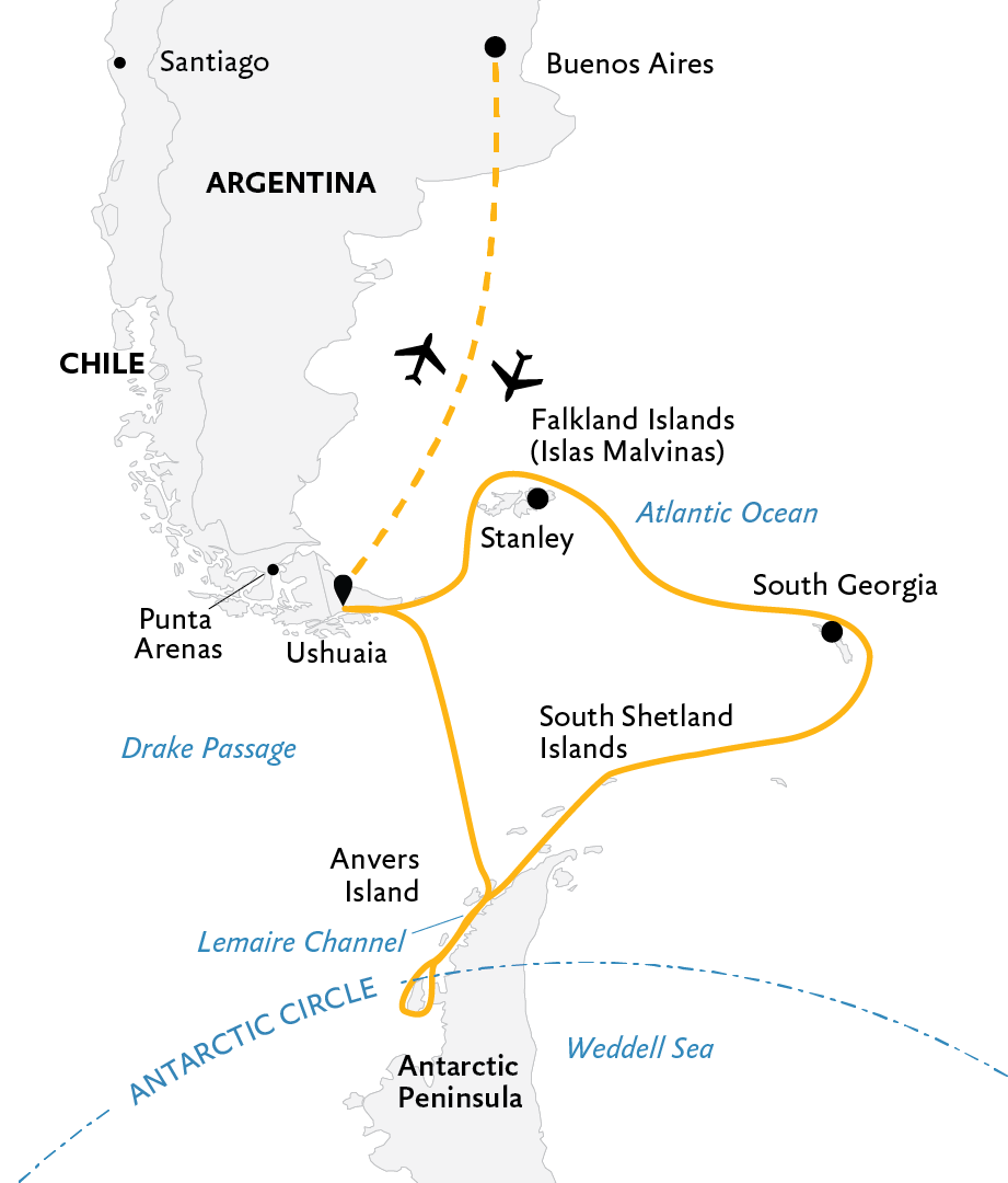 Expedition Cruises | 22-Night Epic Antarctica: Crossing the Circle via Falklands and South Georgia Iinerary Map