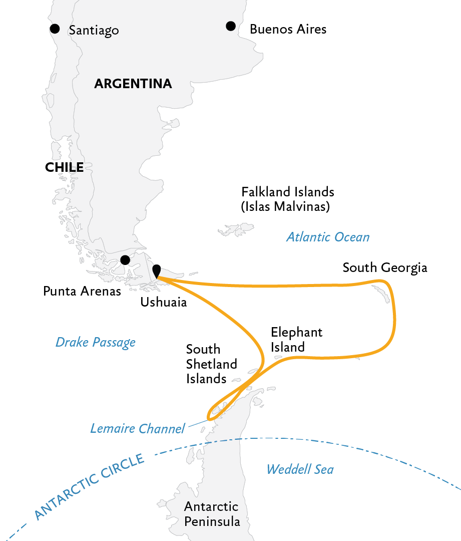 Expedition Cruises | 15-Night South Georgia and Antarctic Peninsula: Penguin Safari Iinerary Map