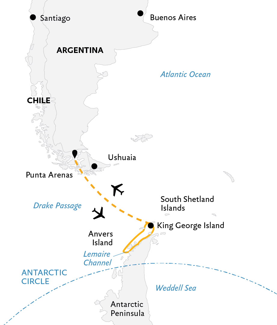 Expedition Cruises | 7-Night Antarctic Express: Fly the Drake Iinerary Map