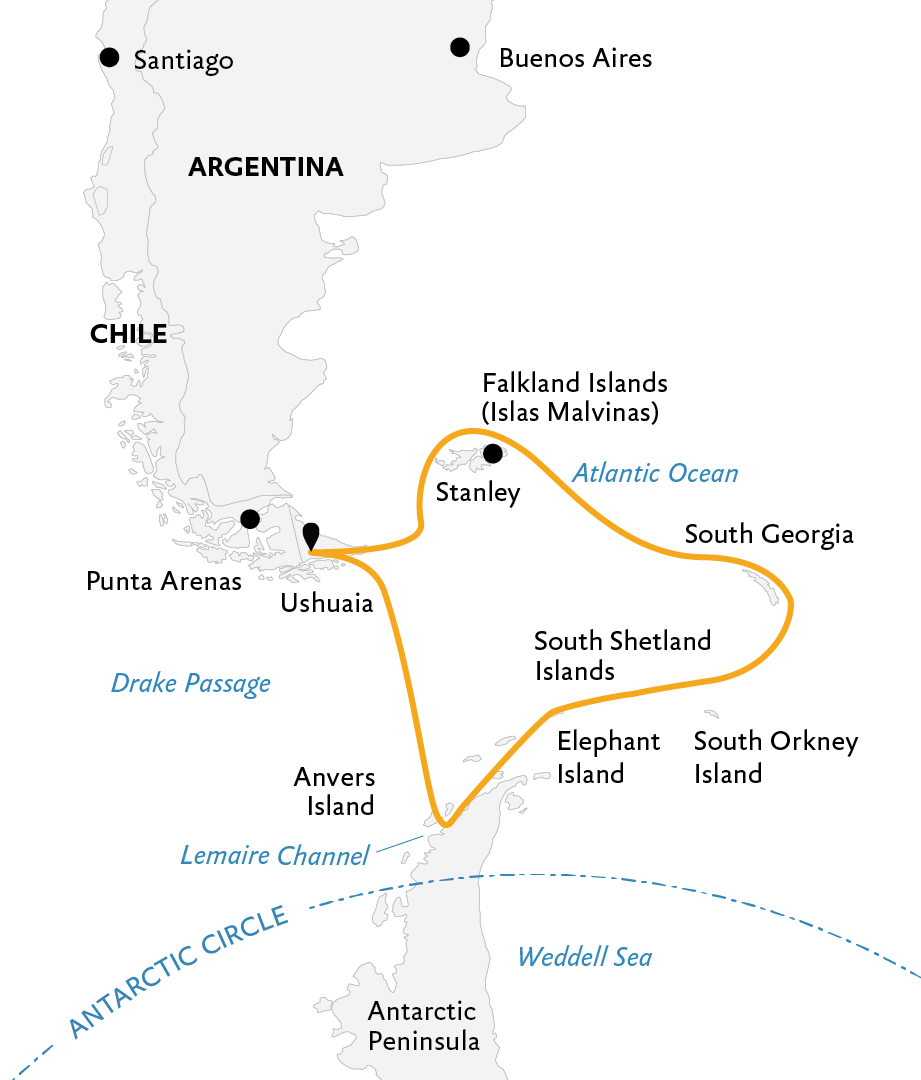 Expedition Cruises | 19-Night Falklands, South Georgia & Antarctica Iinerary Map