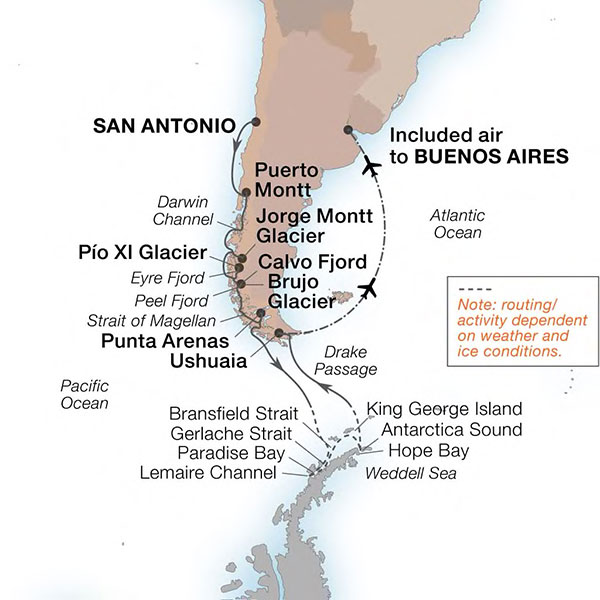 Expedition Cruises | 18-Night Chilean Fjords & Antarctica Iinerary Map