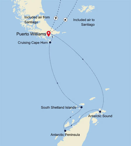 Expedition Cruises | 10-Night Antarctica Cruise: Puerto Williams Iinerary Map