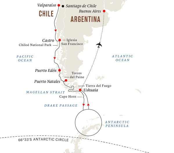 Expedition Cruises | 17-Night Antarctica & Patagonia Expedition Iinerary Map