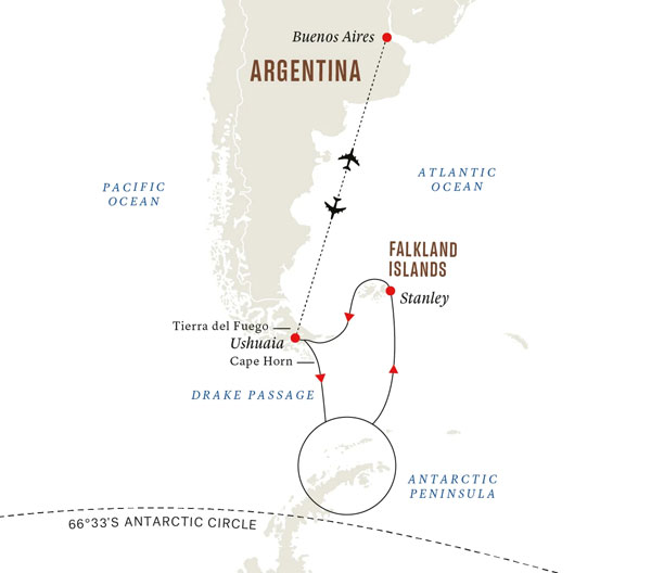 Expedition Cruises | 15-Night Antarctica & Falklands Expedition Iinerary Map