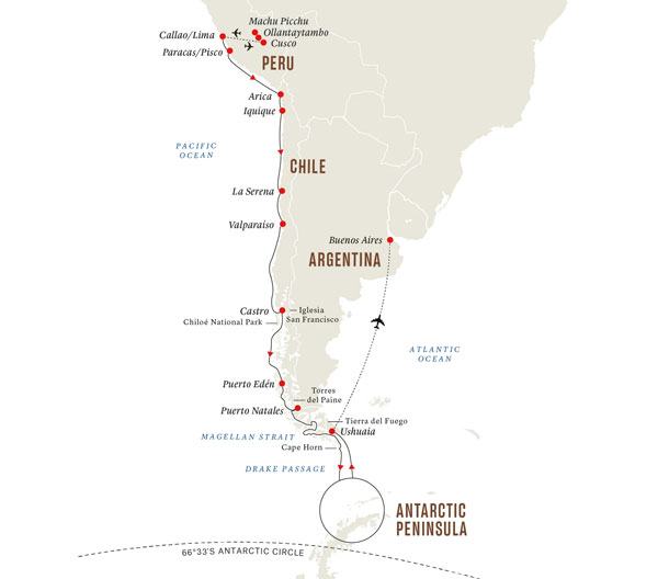 Expedition Cruises | 27-Night Machu Picchu, Patagonia & Antarctica Adventure Iinerary Map