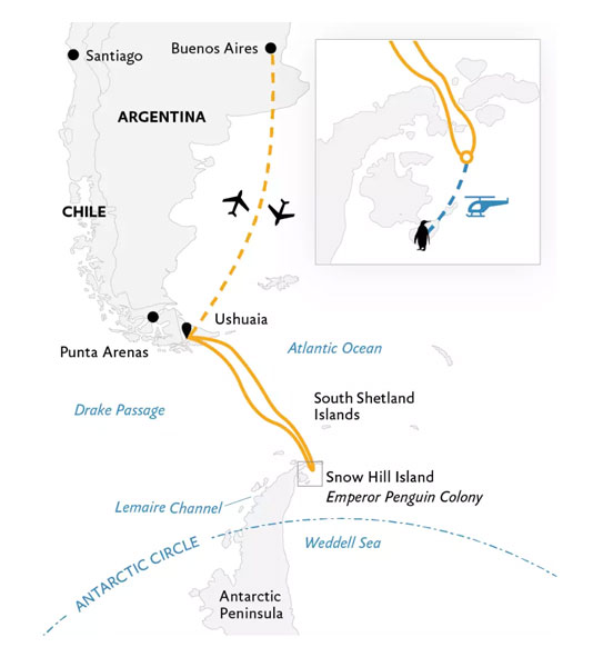 Expedition Cruises | 13-Night Emperor Penguin Quest: Expedition to Snow Hill Iinerary Map