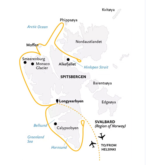 Expedition Cruises | 11-Night Spitsbergen Explorer: Wildlife Capital of the Arctic Iinerary Map