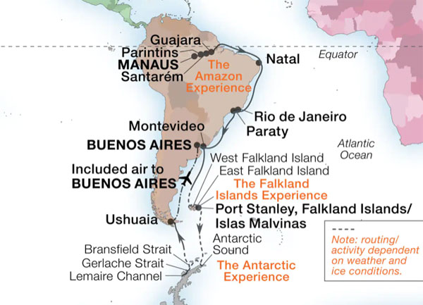Expedition Cruises | 35-Night Amazon to the Antarctic Iinerary Map