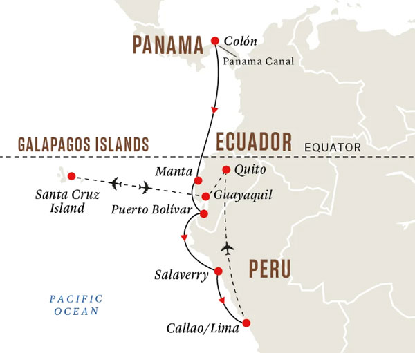 Expedition Cruises | 12-Night Panama Canal, Colonial Highlights & Galapagos Iinerary Map