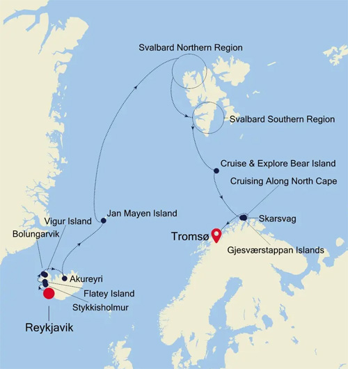 Expedition Cruises | 14-Night Arctic, Iceland & Norway Iinerary Map