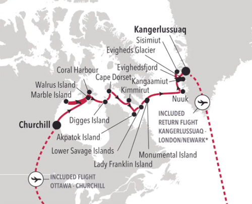 Expedition Cruises | 14-Night Arctic, Canada & Greenland Iinerary Map