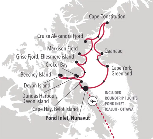 Expedition Cruises | 10-Night Arctic, Canada & Greenland Iinerary Map