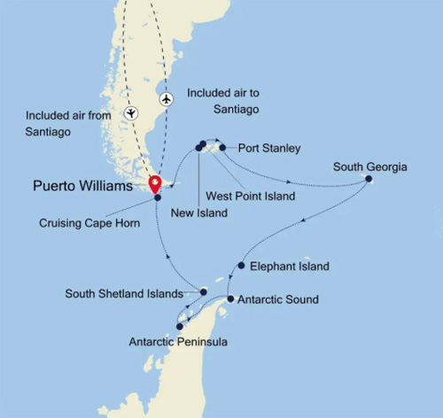 Expedition Cruises | 18-Night Antarctic, Falkland Islands & South Georgia Iinerary Map