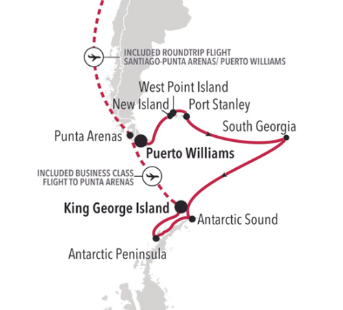 Expedition Cruises | 15-Night Antarctica Bridge Expedition Iinerary Map
