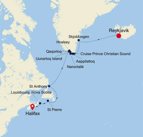 Expedition Cruises | 12-Night Arctic Cruise: Reykjavik to Halifax Iinerary Map