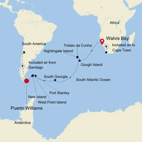 Expedition Cruises | 21-Night Antarctica to Walvis Bay Cruise Iinerary Map