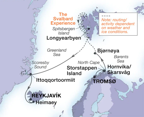 Expedition Cruises | 25-Night Svalbard Immersion & Greenland Iinerary Map