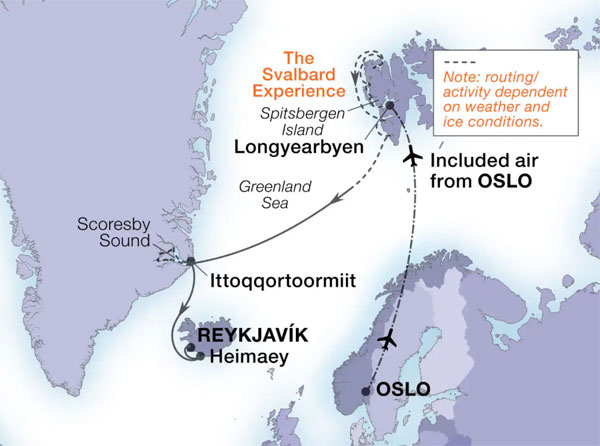 Expedition Cruises | 15-Night Spectacular Svalbard & Greenland Iinerary Map