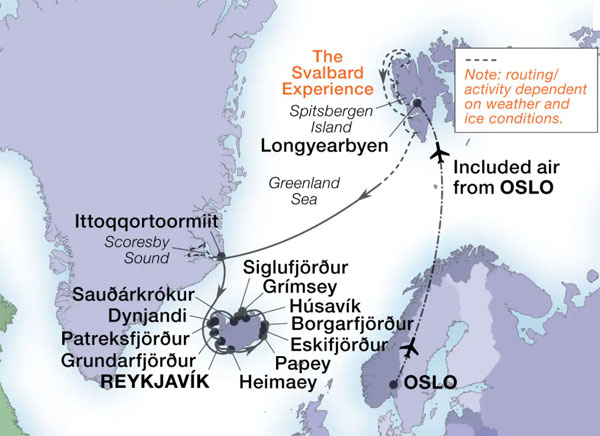 Expedition Cruises | 26-Night Arctic Svalbard & Iceland Circumnavigation Iinerary Map