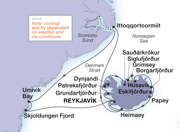 Expedition Cruises | 22-Night Iceland Circumnavigation & Fjords Of East Greenland Iinerary Map