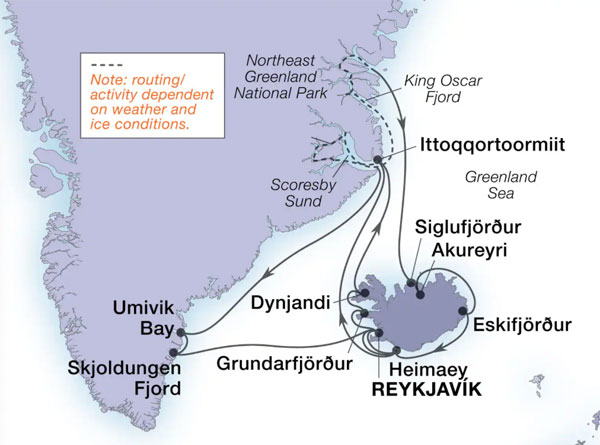 Expedition Cruises | 25-Night East Greenland & Icelandic Sagas Iinerary Map