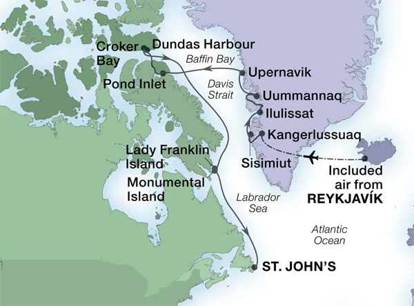 Expedition Cruises | 15-Night Greenland & the Canadian Arctic Iinerary Map