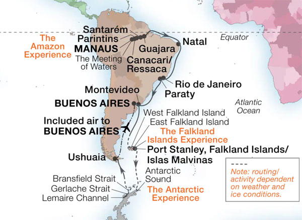 Expedition Cruises | 35-Night From the Amazon to the Antarctic Iinerary Map