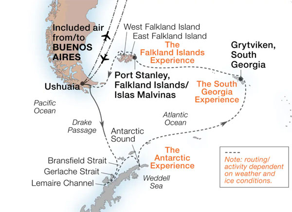 Expedition Cruises | 21-Night Antarctica, South Georgia & Falkland Iinerary Map