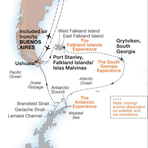 Expedition Cruises | 21-Night Antarctica, South Georgia & Falklands Iinerary Map