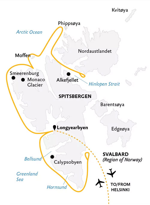 Expedition Cruises | 9-Night Svalbard Explorer: Best of High Arctic Norway Iinerary Map