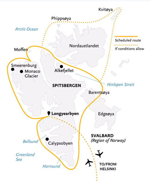 Expedition Cruises | 13-Night Spitsbergen Circumnavigation: Rite of Passage Iinerary Map