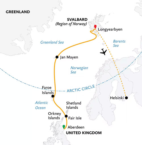 Expedition Cruises | 13-Night Arctic Saga: Exploring Spitsbergen  Iinerary Map