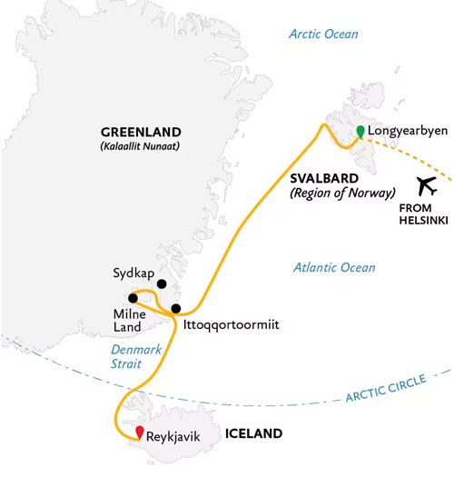 Expedition Cruises | 12-Night Ultimate Arctic Voyage: From Svalbard to Iceland Iinerary Map