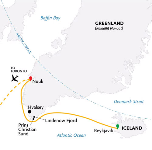 Expedition Cruises | 12-Night Wild Fjords of South Greenland: Land of the Vikings Iinerary Map