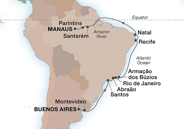 Expedition Cruises | 19-Night Brazilian Highlights & the Amazon Iinerary Map