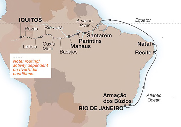 Expedition Cruises | 22-Night Colonial Coast & the Heart of the Amazon Iinerary Map