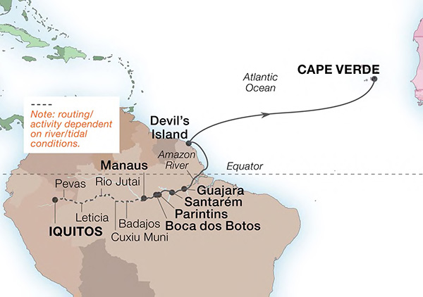 Expedition Cruises | 22-Night The Heart of the Amazon & Two Great Continents Iinerary Map
