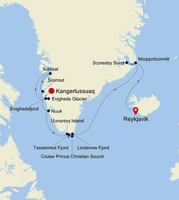 Expedition Cruises | 15-Night Arctic Cruise: Kangerlussuaq to Reykjavik Iinerary Map