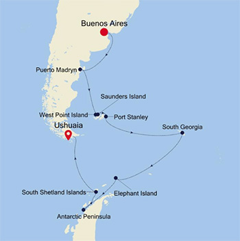 Expedition Cruises | 20-Night Antarctica Cruise: Buenos Aires to Ushuaia Iinerary Map