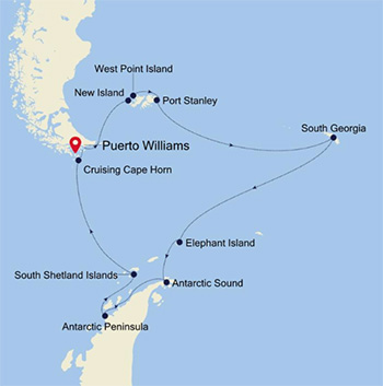Expedition Cruises | 18-Night Antarctica Cruise: Roundtrip Puerto Williams Iinerary Map