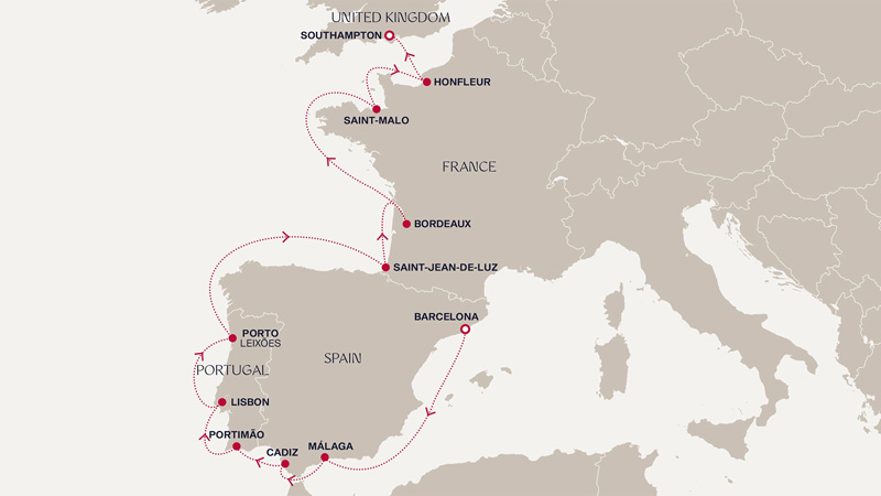 Expedition Cruises | 16-Night Extended Exploration-Balearic Sea to English Channel Iinerary Map