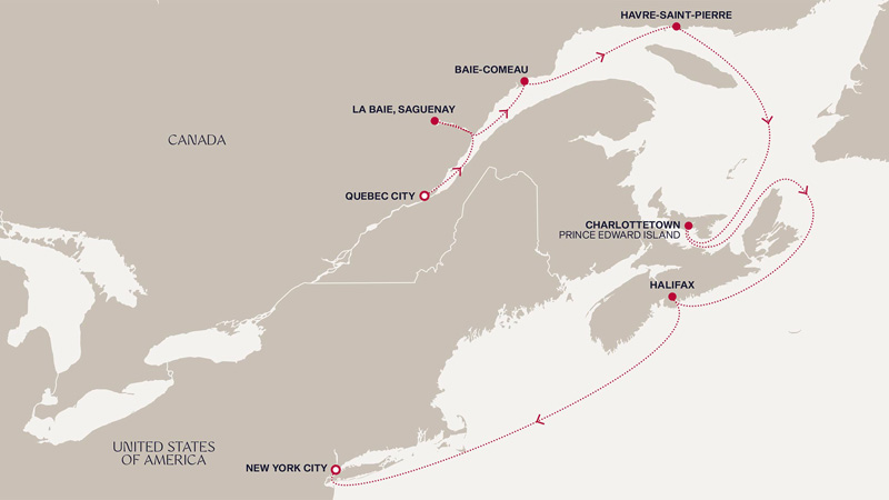 Expedition Cruises | 10-Night Quebecois Culture, Canadian Fjords & New Amsterdam Iinerary Map