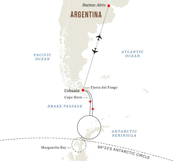 Expedition Cruises | 17-Night Antarctic Circle Expedition Iinerary Map
