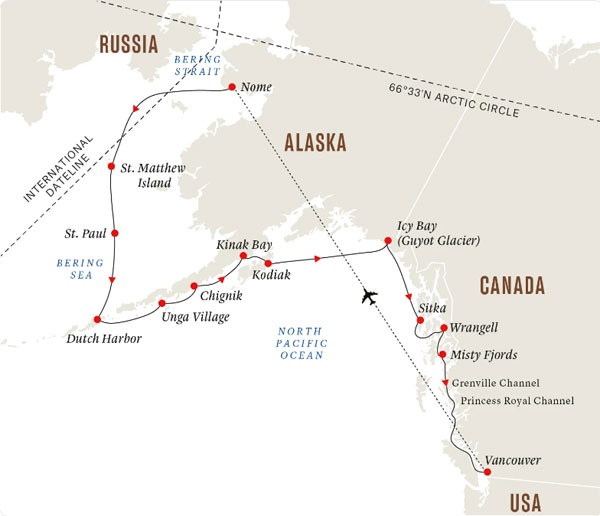 Expedition Cruises | 17-Night Alaska & British Columbia - Inside Passage (Southbound) Iinerary Map