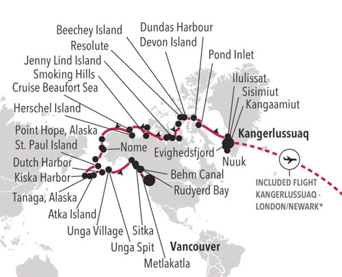 Expedition Cruises | 42-Night Greenland, Canada & Alaska Cruise Iinerary Map